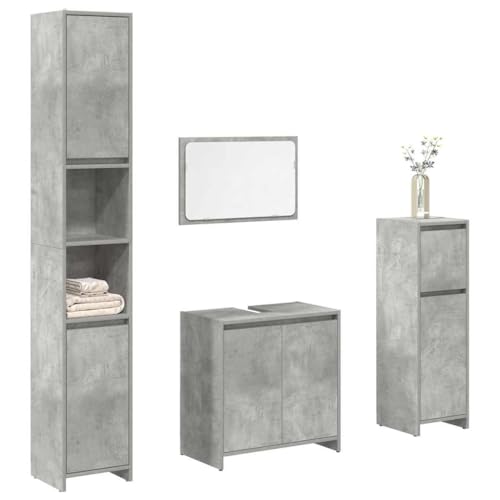 WKIEQACO 4-teiliges Badmöbel-Set Beton Grau Holzwerkstoff Sets Badezimmer-Sets von WKIEQACO