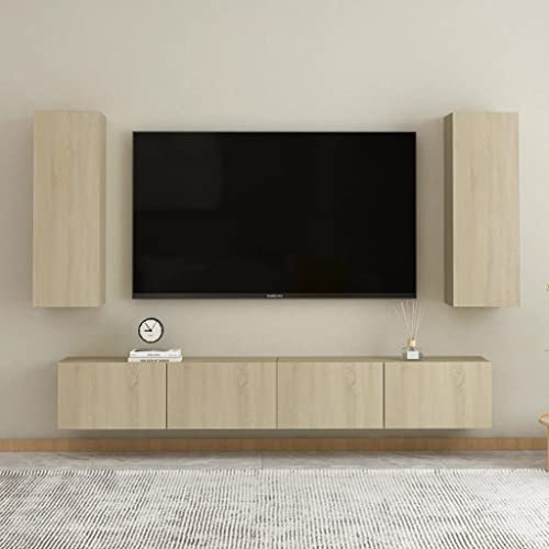 WKIEQACO 4-teiliges TV-Schrank-Set, Sonoma-Eichenholz, Unterhaltungszentren und TV-Ständer von WKIEQACO