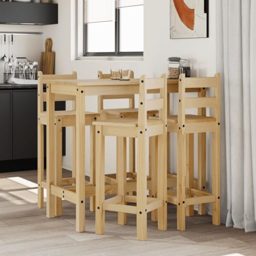 WKIEQACO 5-teiliges Bar-Set aus massivem Kiefernholz, Küchen- und Esszimmer-Sets von WKIEQACO