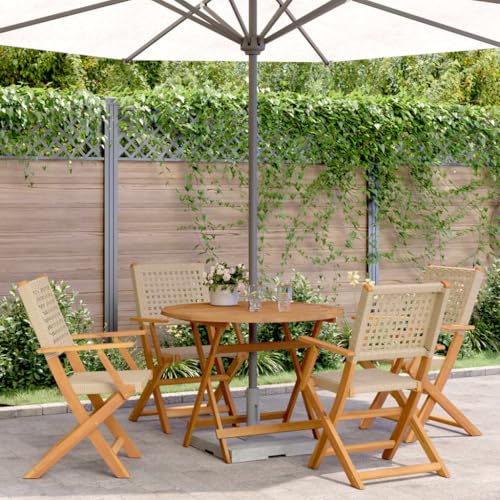 WKIEQACO 5-teiliges Garten-Esszimmer-Set, Beige, Polyrattan und Massivholz, Outdoor-Sets von WKIEQACO