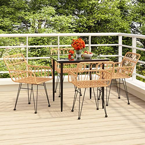 WKIEQACO 5-teiliges Garten-Esszimmer-Set, Poly-Rattan, Outdoor-Sets von WKIEQACO