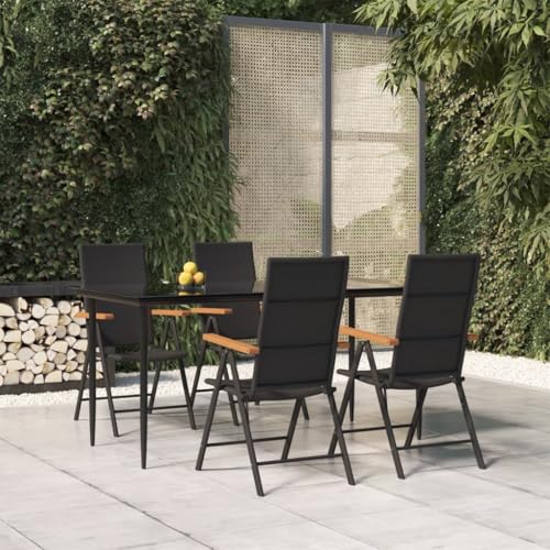 WKIEQACO 5-teiliges Garten-Esszimmer-Set, Schwarz und Braun, Poly-Rattan, Outdoor-Sets von WKIEQACO
