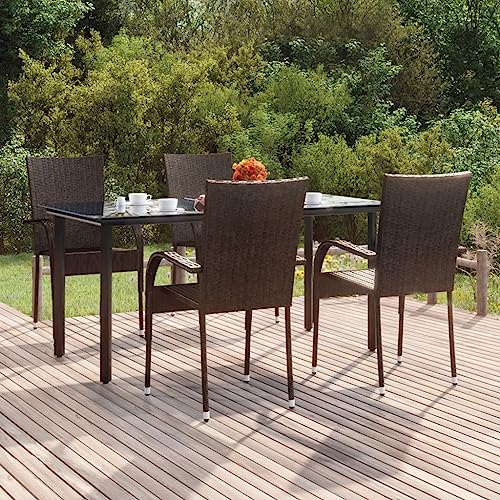 WKIEQACO 5-teiliges Garten-Esszimmer-Set, braun, Poly-Rattan, Outdoor-Sets von WKIEQACO