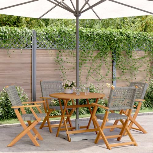 WKIEQACO 5-teiliges Garten-Esszimmer-Set, grau, Polyrattan und Massivholz, Outdoor-Sets von WKIEQACO