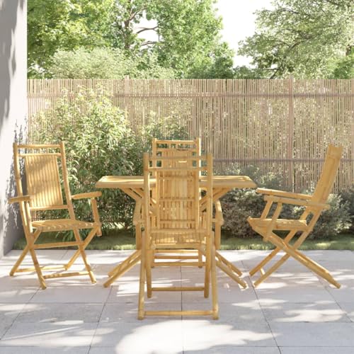 WKIEQACO 5-teiliges Garten-Esszimmer-Set aus Bambus, Outdoor-Sets von WKIEQACO