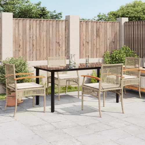 WKIEQACO 5-teiliges Garten-Esszimmer-Set mit Kissen, Beige, Poly-Rattan, Outdoor-Sets WKIEQACO 5-teiliges Garten-Esszimmer-Set mit Kissen, Beige, Poly-Rattan, Outdoor-Sets von WKIEQACO