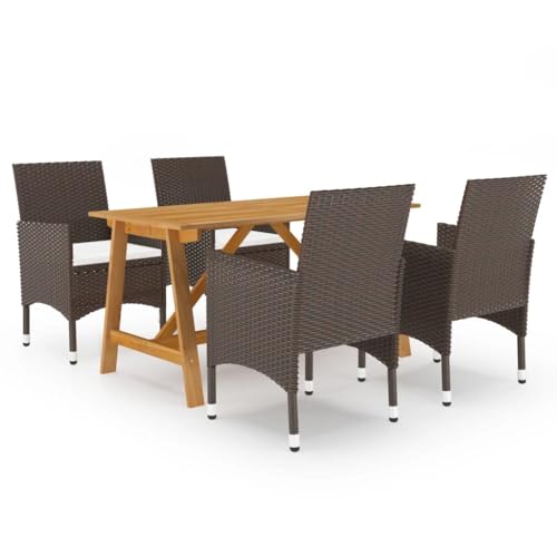 WKIEQACO 5-teiliges Garten-Esszimmer-Set mit Kissen, braun, Outdoor-Sets von WKIEQACO