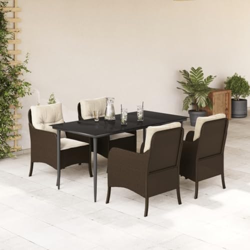 WKIEQACO 5-teiliges Garten-Esszimmer-Set mit Kissen, braunes Poly-Rattan, Outdoor-Sets WKIEQACO 5-teiliges Garten-Esszimmer-Set mit Kissen, braunes Poly-Rattan, Outdoor-Sets von WKIEQACO