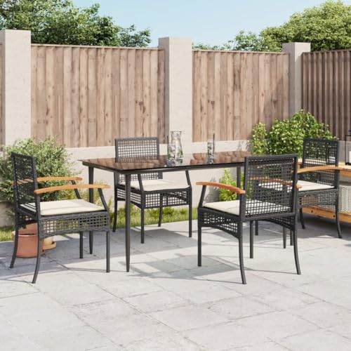 WKIEQACO 5-teiliges Garten-Esszimmer-Set mit Kissen, schwarzes Poly-Rattan, Outdoor-Sets WKIEQACO 5-teiliges Garten-Esszimmer-Set mit Kissen, schwarzes Poly-Rattan, Outdoor-Sets von WKIEQACO
