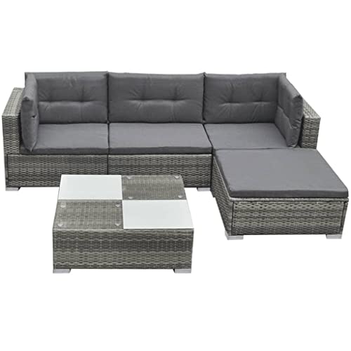 WKIEQACO 5-teiliges Garten-Lounge-Set mit Kissen Poly Rattan grau Outdoor Sets WKIEQACO 5-teiliges Garten-Lounge-Set mit Kissen Poly Rattan grau Outdoor Sets von WKIEQACO