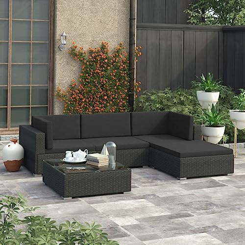 WKIEQACO 5-teiliges Garten-Lounge-Set mit Kissen Polyrattan schwarz Outdoor Sets WKIEQACO 5-teiliges Garten-Lounge-Set mit Kissen Polyrattan schwarz Outdoor Sets von WKIEQACO