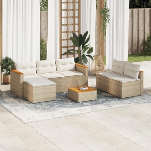 WKIEQACO 5-teiliges Gartensofa-Set mit Kissen beige Polyrattan Akazie Outdoor Sets WKIEQACO 5-teiliges Gartensofa-Set mit Kissen beige Polyrattan Akazie Outdoor Sets von WKIEQACO