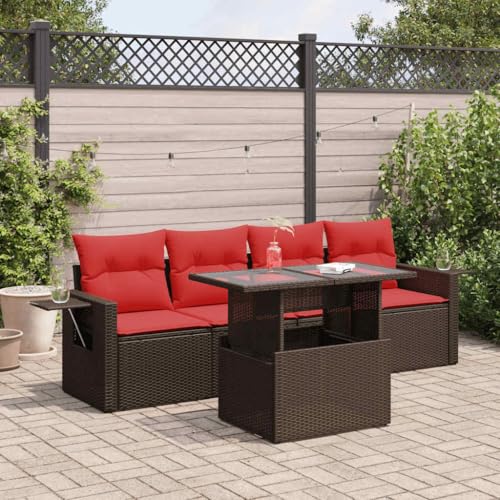 WKIEQACO 5-teiliges Gartensofa-Set mit Kissen grau Polyrattan Akazie Outdoor Sets WKIEQACO 5-teiliges Gartensofa-Set mit Kissen grau Polyrattan Akazie Outdoor Sets von WKIEQACO