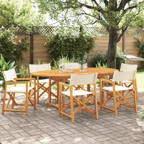 WKIEQACO 6 Stück Klappbare Gartenstühle cremeweiß Stoff Outdoor Sitzgelegenheit Outdoor Outdoor Stühle von WKIEQACO