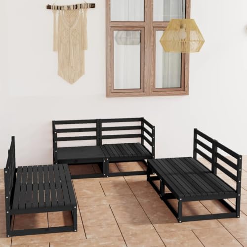 WKIEQACO 6-teiliges Garten-Lounge-Set, schwarz, massives Kiefernholz, Outdoor-Sets WKIEQACO 6-teiliges Garten-Lounge-Set, schwarz, massives Kiefernholz, Outdoor-Sets von WKIEQACO