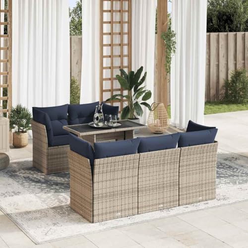 WKIEQACO 6-teiliges Gartensofa-Set mit Kissen grau Polyrattan Akazie Outdoor Sets WKIEQACO 6-teiliges Gartensofa-Set mit Kissen grau Polyrattan Akazie Outdoor Sets von WKIEQACO