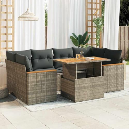 WKIEQACO 6-teiliges Gartensofa-Set mit Kissen grau Polyrattan Akazie Outdoor Sets WKIEQACO 6-teiliges Gartensofa-Set mit Kissen grau Polyrattan Akazie Outdoor Sets von WKIEQACO
