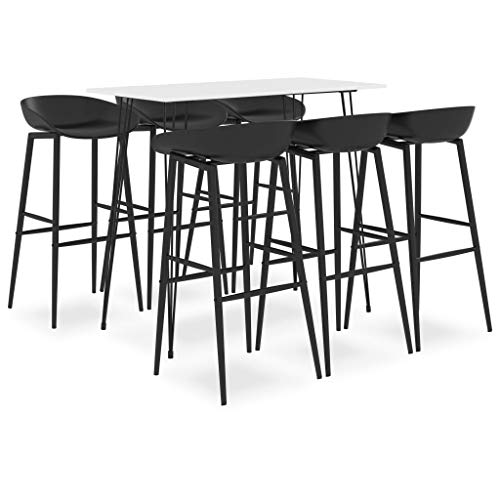 WKIEQACO 7-teiliges Bar-Set, weiß und schwarz, Küchen- und Esszimmer-Sets von WKIEQACO