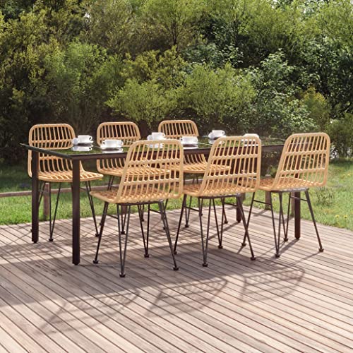 WKIEQACO 7-teiliges Garten-Esszimmer-Set, Poly-Rattan, Outdoor-Sets von WKIEQACO