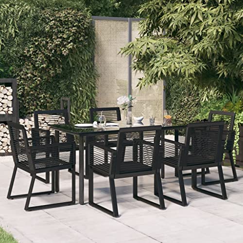 WKIEQACO 7-teiliges Garten-Esszimmer-Set, schwarzes PVC-Rattan, Outdoor-Sets WKIEQACO 7-teiliges Garten-Esszimmer-Set, schwarzes PVC-Rattan, Outdoor-Sets von WKIEQACO