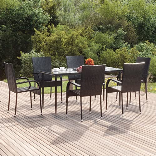 WKIEQACO 7-teiliges Garten-Esszimmer-Set, schwarzes Poly-Rattan, Outdoor-Sets WKIEQACO 7-teiliges Garten-Esszimmer-Set, schwarzes Poly-Rattan, Outdoor-Sets von WKIEQACO