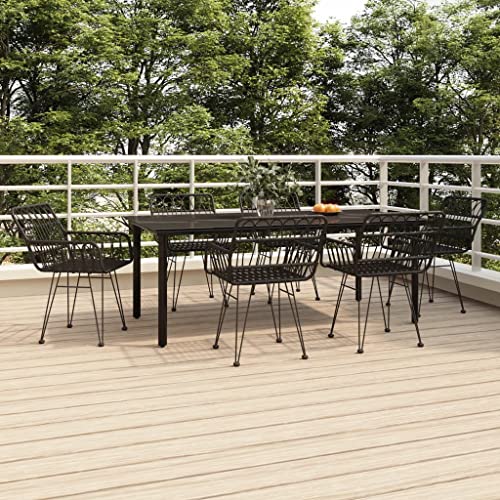 WKIEQACO 7-teiliges Garten-Esszimmer-Set, schwarzes Poly-Rattan, Outdoor-Sets von WKIEQACO