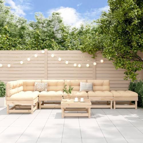 WKIEQACO 7-teiliges Garten-Lounge-Set Massivholz Kiefer Outdoor Sets von WKIEQACO