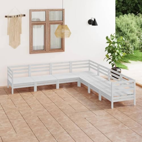 WKIEQACO 7-teiliges Garten-Lounge-Set Massivholz Kiefer Weiß Outdoor Sets von WKIEQACO