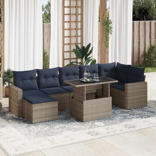 WKIEQACO 7-teiliges Gartensofa-Set mit Kissen grau Polyrattan Akazie Outdoor Sets WKIEQACO 7-teiliges Gartensofa-Set mit Kissen grau Polyrattan Akazie Outdoor Sets von WKIEQACO