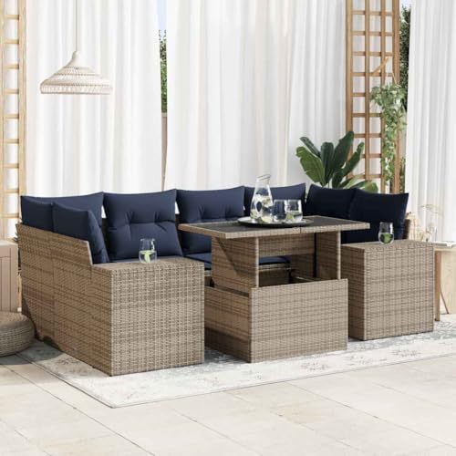 WKIEQACO 7-teiliges Gartensofa-Set mit Kissen grau Polyrattan Akazie Outdoor Sets WKIEQACO 7-teiliges Gartensofa-Set mit Kissen grau Polyrattan Akazie Outdoor Sets von WKIEQACO