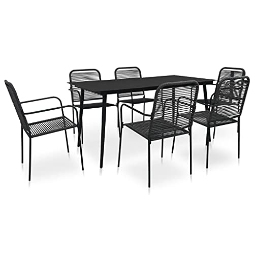 WKIEQACO 7-teiliges Outdoor-Esszimmer-Set, Baumwollseil und Stahl, schwarz, Outdoor-Sets WKIEQACO 7-teiliges Outdoor-Esszimmer-Set, Baumwollseil und Stahl, schwarz, Outdoor-Sets von WKIEQACO