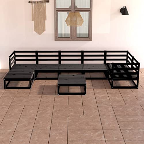 WKIEQACO 8-teiliges Garten-Lounge-Set, schwarz, massives Kiefernholz, Outdoor-Sets von WKIEQACO