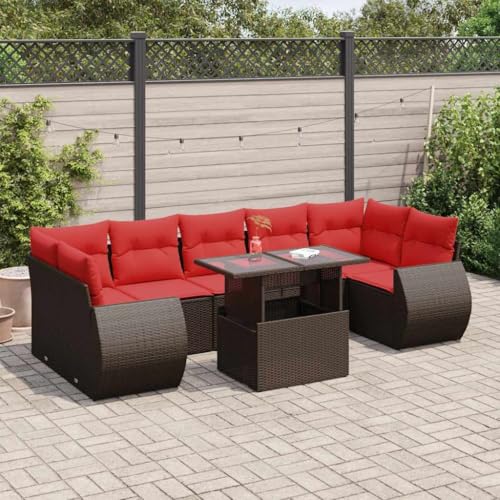 WKIEQACO 8-teiliges Gartensofa-Set mit Kissen braun Polyrattan Akazie Outdoor Sets von WKIEQACO