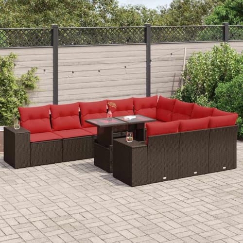 WKIEQACO 8-teiliges Gartensofa-Set mit Kissen braun Polyrattan Akazie Outdoor Sets von WKIEQACO