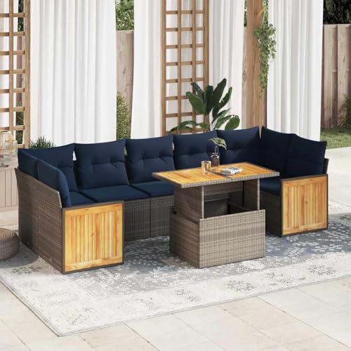 WKIEQACO 8-teiliges Gartensofa-Set mit Kissen grau Polyrattan Akazie Outdoor Sets WKIEQACO 8-teiliges Gartensofa-Set mit Kissen grau Polyrattan Akazie Outdoor Sets von WKIEQACO