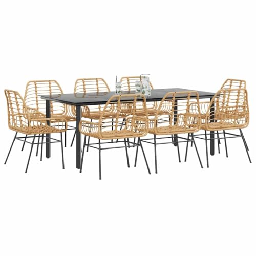 WKIEQACO 9-teiliges Garten-Esszimmer-Set, braunes Polyrattan-Glas, Outdoor-Sets WKIEQACO 9-teiliges Garten-Esszimmer-Set, braunes Polyrattan-Glas, Outdoor-Sets von WKIEQACO