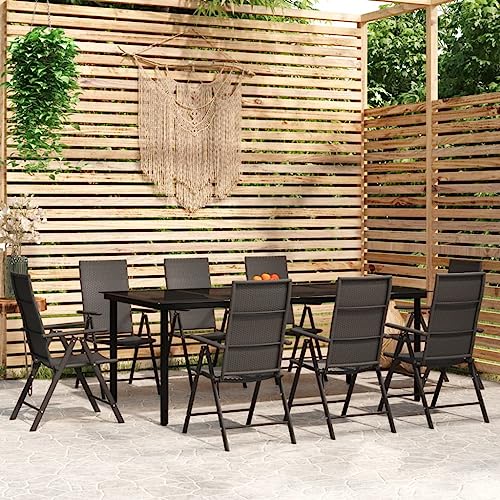 WKIEQACO 9-teiliges Garten-Esszimmer-Set, schwarz, Outdoor-Sets WKIEQACO 9-teiliges Garten-Esszimmer-Set, schwarz, Outdoor-Sets von WKIEQACO