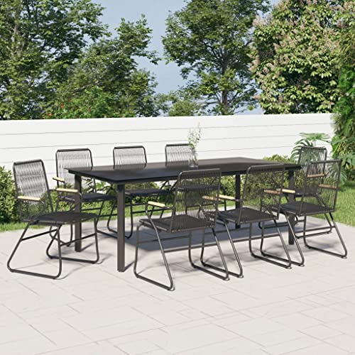 WKIEQACO 9-teiliges Garten-Esszimmer-Set, schwarzes PVC-Rattan, Outdoor-Sets WKIEQACO 9-teiliges Garten-Esszimmer-Set, schwarzes PVC-Rattan, Outdoor-Sets von WKIEQACO