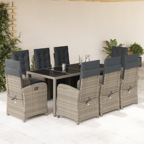 WKIEQACO 9-teiliges Garten-Esszimmer-Set mit Kissen, grau, Poly-Rattan, Outdoor-Sets WKIEQACO 9-teiliges Garten-Esszimmer-Set mit Kissen, grau, Poly-Rattan, Outdoor-Sets von WKIEQACO