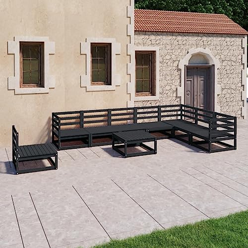 WKIEQACO 9-teiliges Garten-Lounge-Set schwarz massives Kiefernholz Outdoor Sets von WKIEQACO