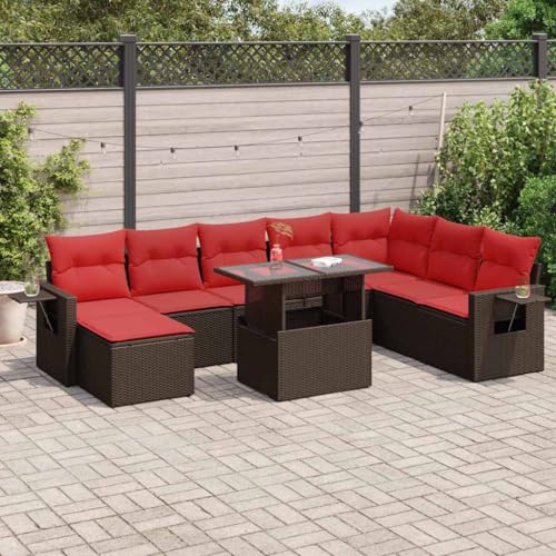 WKIEQACO 9-teiliges Gartensofa-Set mit Kissen braun Polyrattan Akazie Outdoor Sets WKIEQACO 9-teiliges Gartensofa-Set mit Kissen braun Polyrattan Akazie Outdoor Sets von WKIEQACO