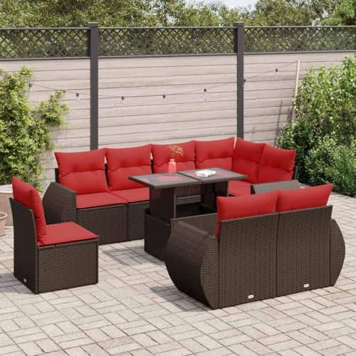 WKIEQACO 9-teiliges Gartensofa-Set mit Kissen braun Polyrattan Akazie Outdoor Sets WKIEQACO 9-teiliges Gartensofa-Set mit Kissen braun Polyrattan Akazie Outdoor Sets von WKIEQACO