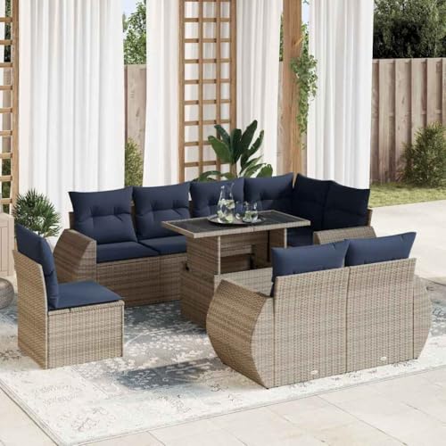 WKIEQACO 9-teiliges Gartensofa-Set mit Kissen grau Polyrattan Akazie Outdoor Sets WKIEQACO 9-teiliges Gartensofa-Set mit Kissen grau Polyrattan Akazie Outdoor Sets von WKIEQACO