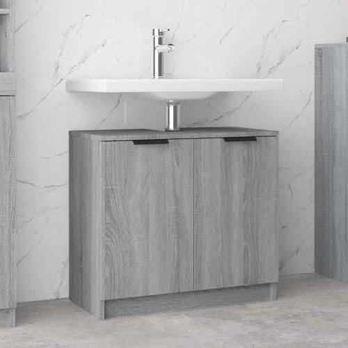 WKIEQACO Badezimmerschrank, Grau, Sonoma, 64,5 x 33,5 x 59 cm, Holzwerkstoff, Schränke & Aufbewahrungsschränke und Schließfächer von WKIEQACO