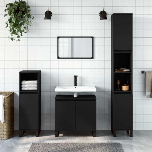 WKIEQACO Badezimmerschrank schwarz 58x33x60cm Engineered WoodSets Badezimmer-Sets von WKIEQACO