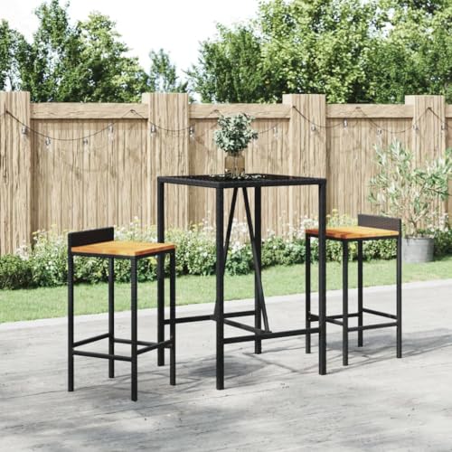 WKIEQACO Bartisch mit Glasplatte, schwarz, 70 x 70 x 110 cm, Polyrattan, Outdoor-Tische von WKIEQACO