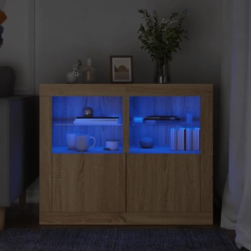 WKIEQACO Beistellschränke mit LED-Lichtern, 2 Stück, Sonoma-Eiche, Holzschränke & Aufbewahrungsschränke und Schließfächer von WKIEQACO