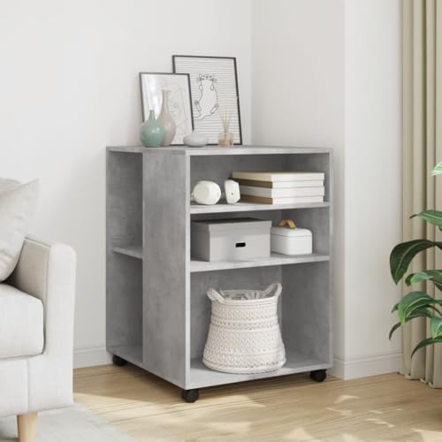 WKIEQACO Beistelltisch mit Rollen, Betongrau, 55 x 60 x 78 cm, Holzwerkstoffschränke & Aufbewahrungsschränke von WKIEQACO