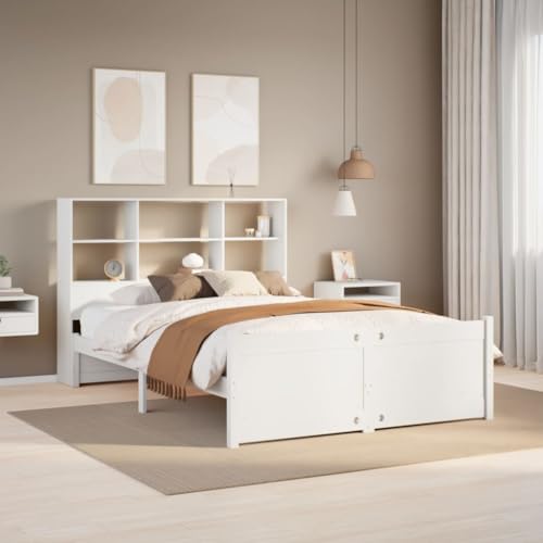 WKIEQACO Betten & Zubehör, Betten & Bettrahmen, Bücherregal Bett ohne Matratze Weiß 135x190 cm Doppelbett Massivholz Kiefer WKIEQACO Betten & Zubehör, Betten & Bettrahmen, Bücherregal Bett ohne Matratze Weiß 135x190 cm Doppelbett Massivholz Kiefer von WKIEQACO