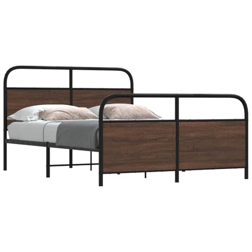 WKIEQACO Bettgestell Metall ohne Matratze Braun Eiche 140x200 cm Betten & Zubehör Betten & Bettrahmen von WKIEQACO